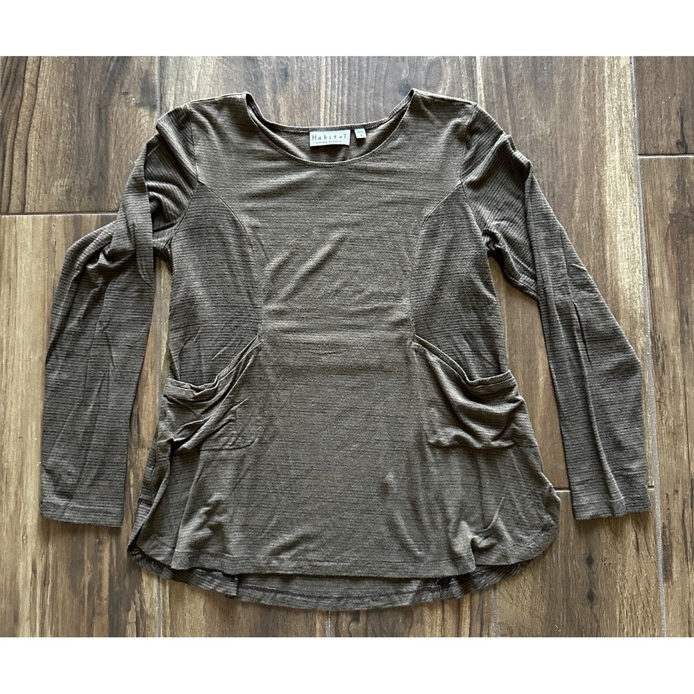 Habitat Clothes to Live in Textured Tunic Size SM Brown Pockets‎ Long Sleeves